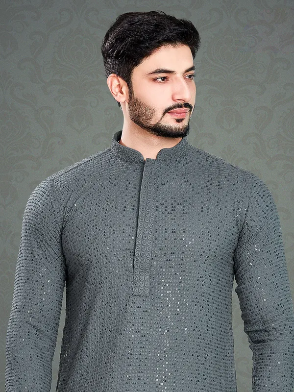 Trendy grey cotton  Men Kurta pajama