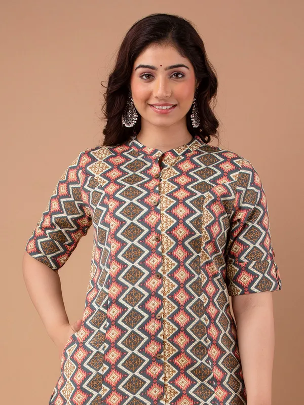 Trendy grey cotton printed casual kurti