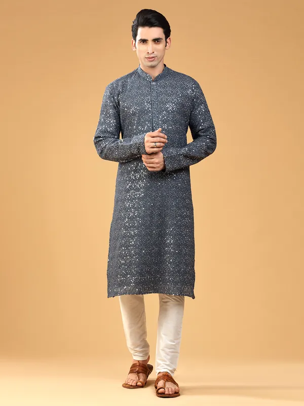 Trendy grey georgette  Men Kurta pajama