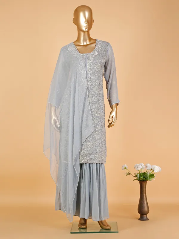 Trendy grey georgette sharara suit