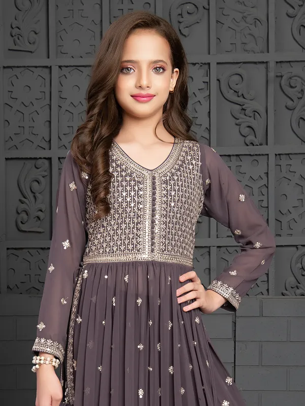 Trendy grey nyra cut palazzo suit