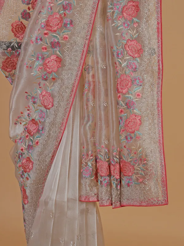 Trendy grey organza saree for party wear