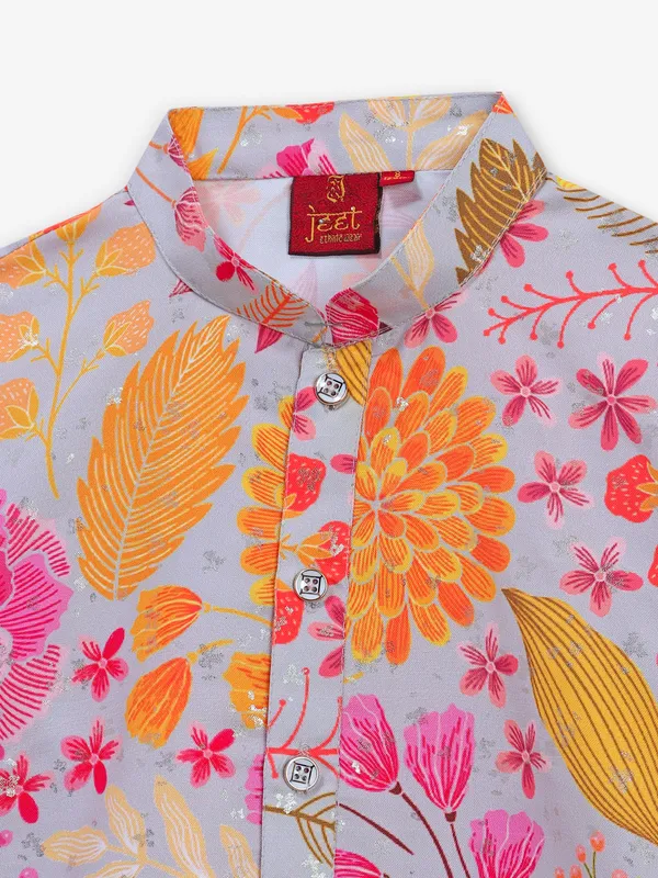 Trendy grey printed cotton kurta suit