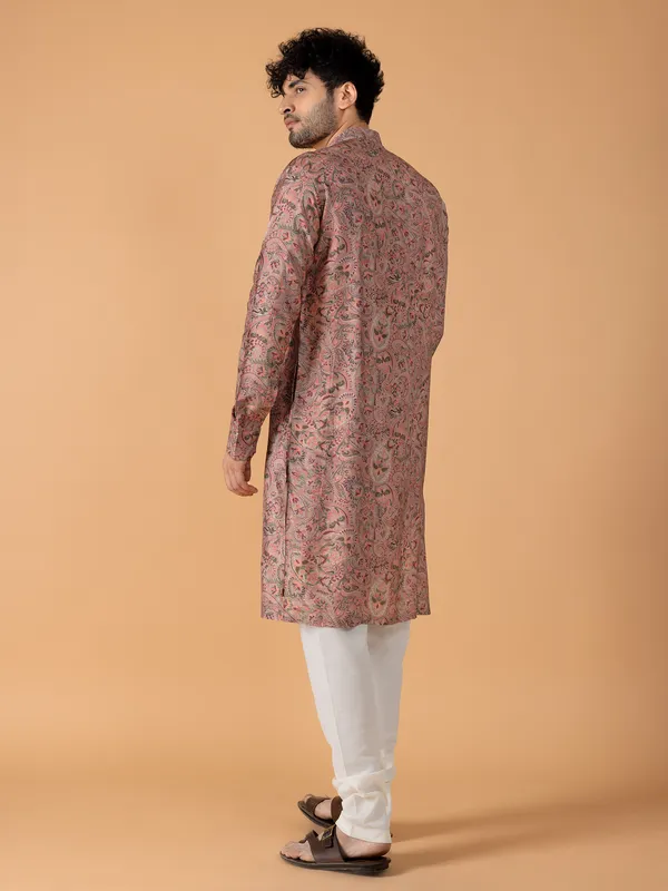 Trendy grey printed kurta suit for festive