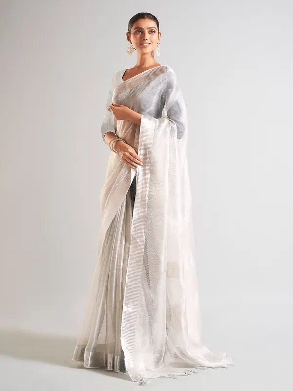 Trendy grey saree in tissue silk