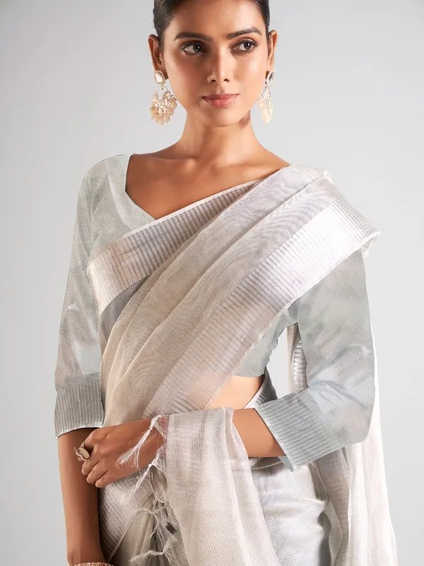 Trendy grey saree in tissue silk
