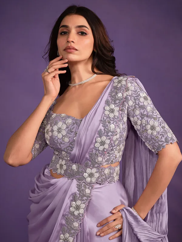 Trendy lavender pre-stitched saree