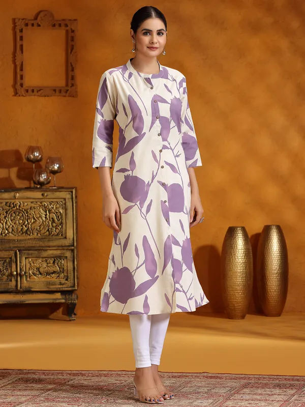 Trendy lavender printed cotton kurti