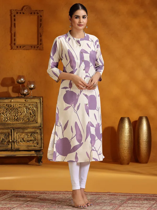 Trendy lavender printed cotton kurti