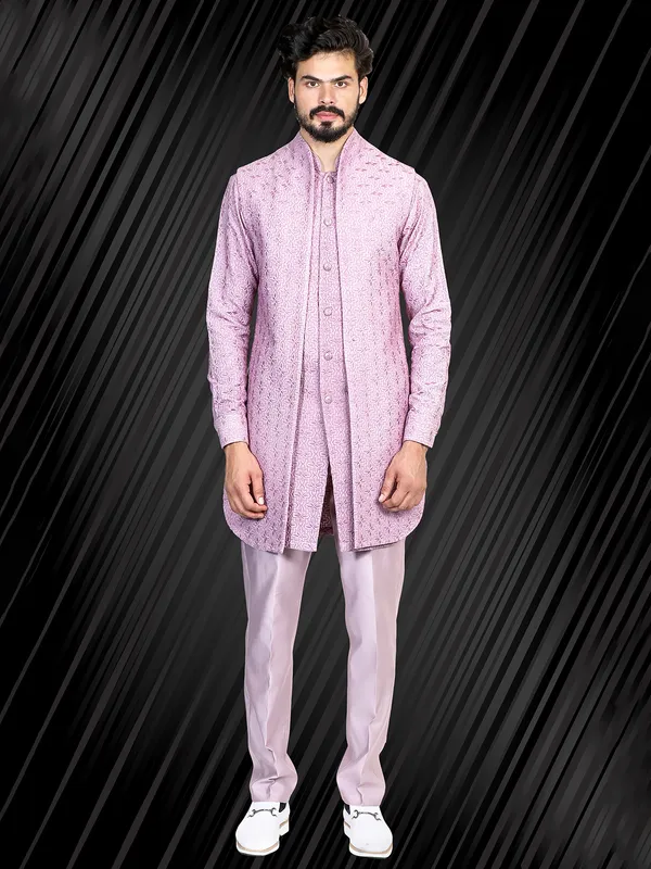 Trendy lavender silk indowestern