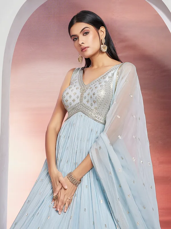 Trendy light blue anarkali floor length suit