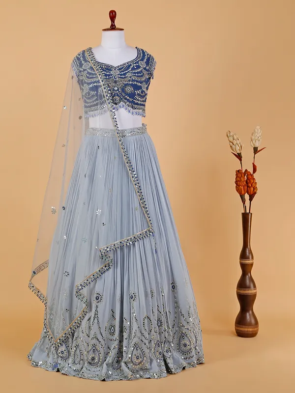 Trendy light blue georgette lehenga choli