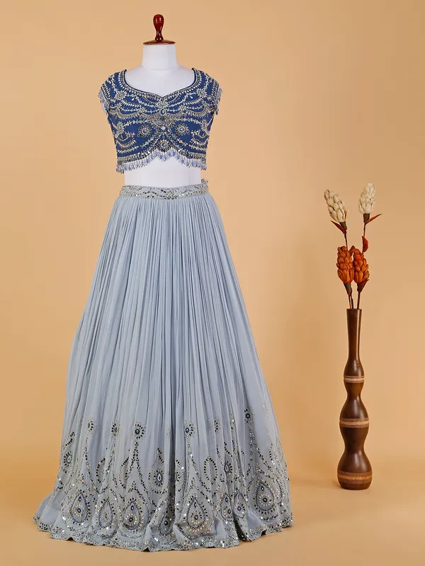 Trendy light blue georgette lehenga choli