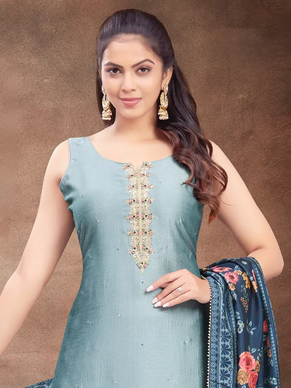 Trendy light blue salwar suit with contrast dupatta