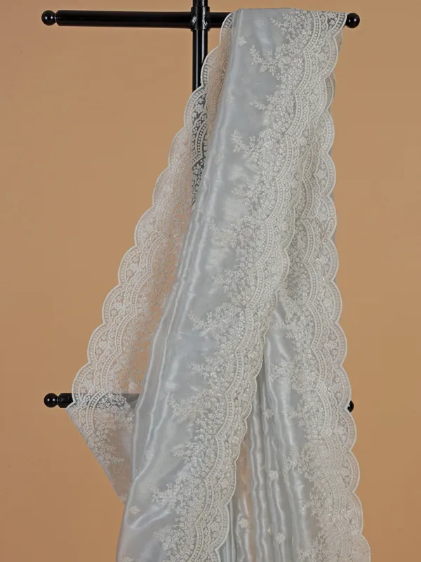 Trendy light blue saree in organza