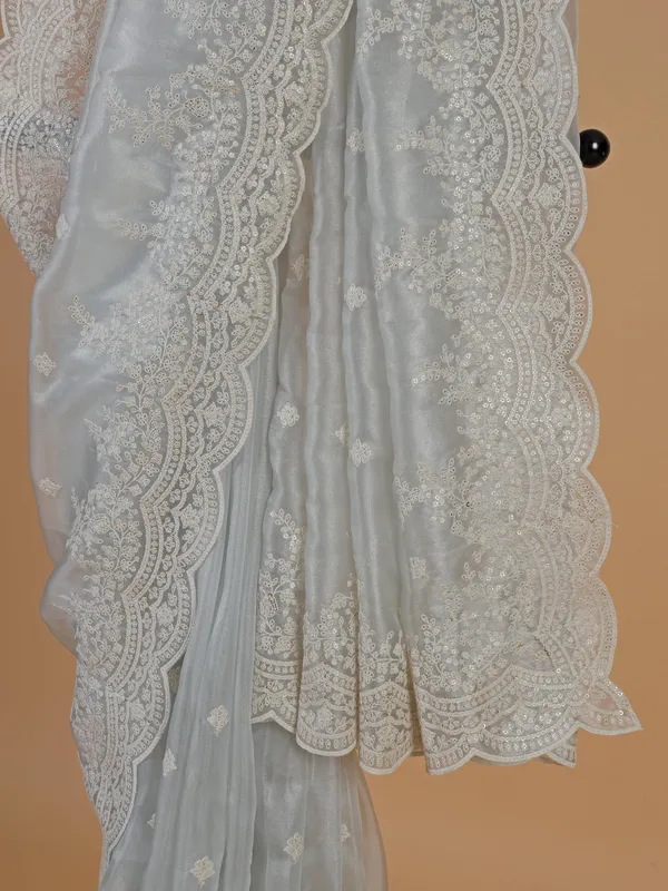 Trendy light blue saree in organza