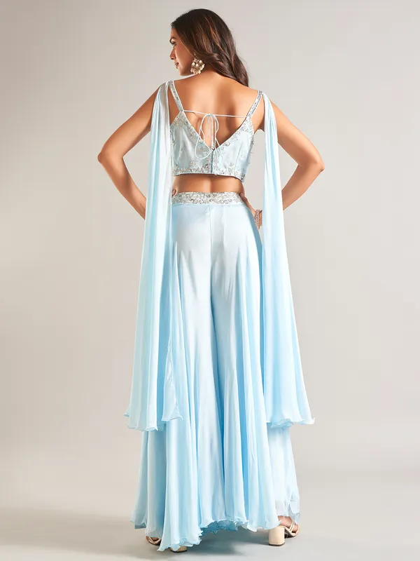 Trendy light blue silk palazzo salwar suit