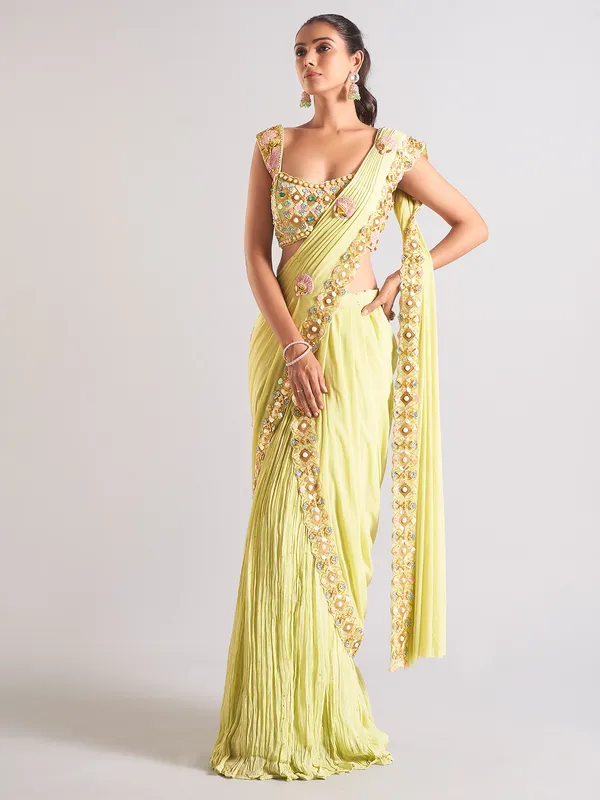 Trendy light green georgette saree