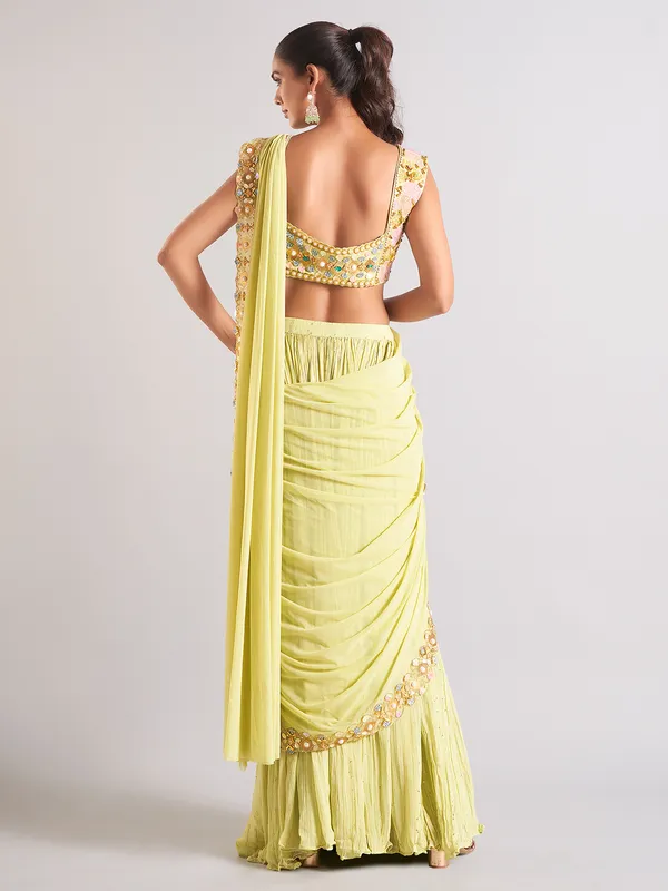 Trendy light green georgette saree