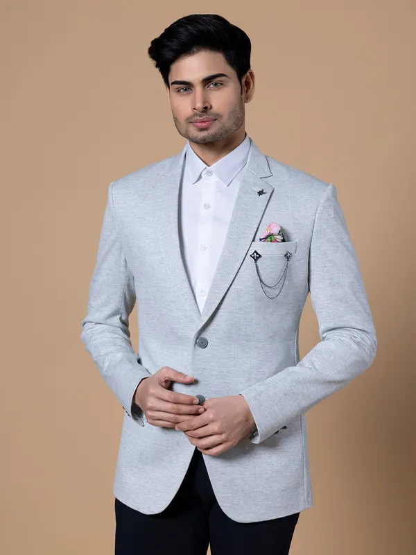 Trendy light grey terry rayon blazer