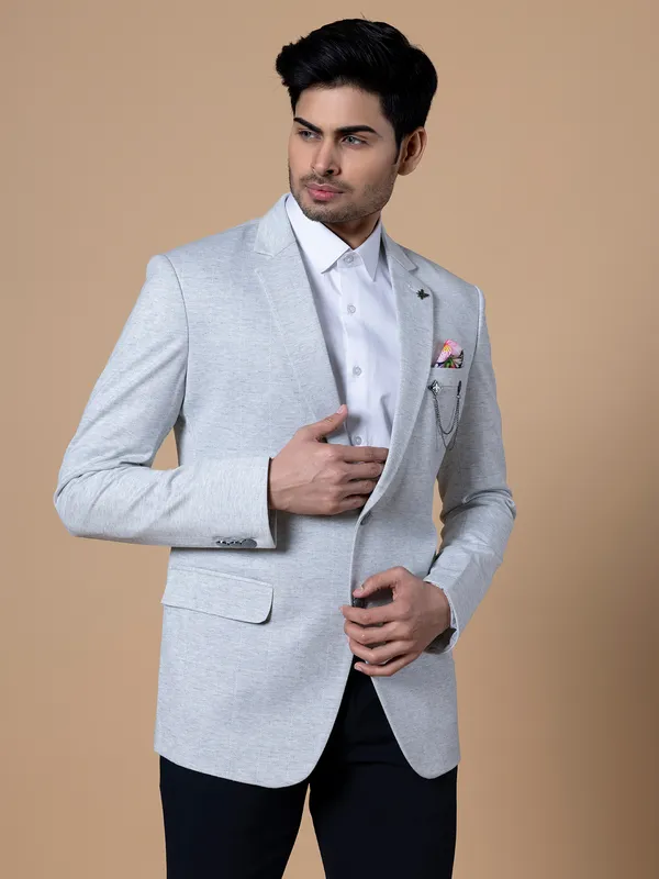 Trendy light grey terry rayon blazer
