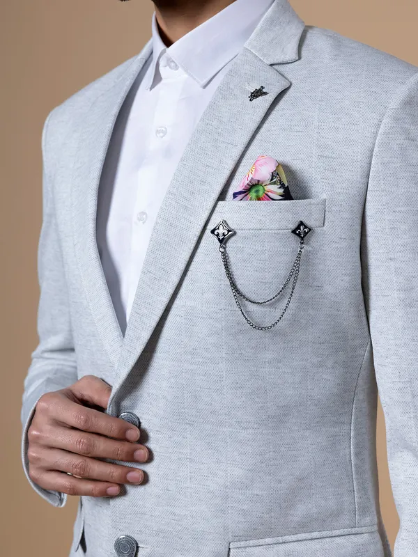 Trendy light grey terry rayon blazer