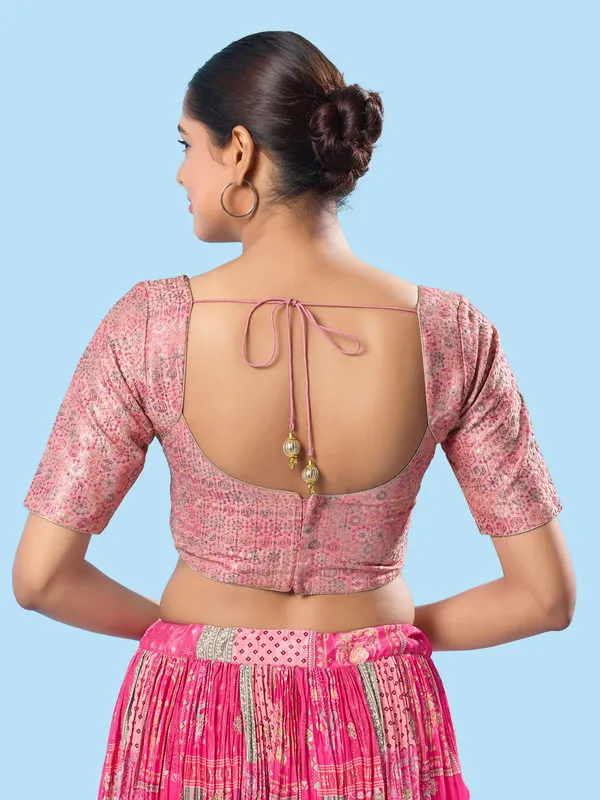 Trendy light pink brocade blouse