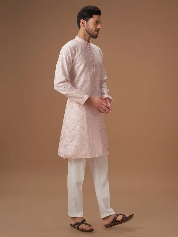 Trendy light pink embroidery kurta suit