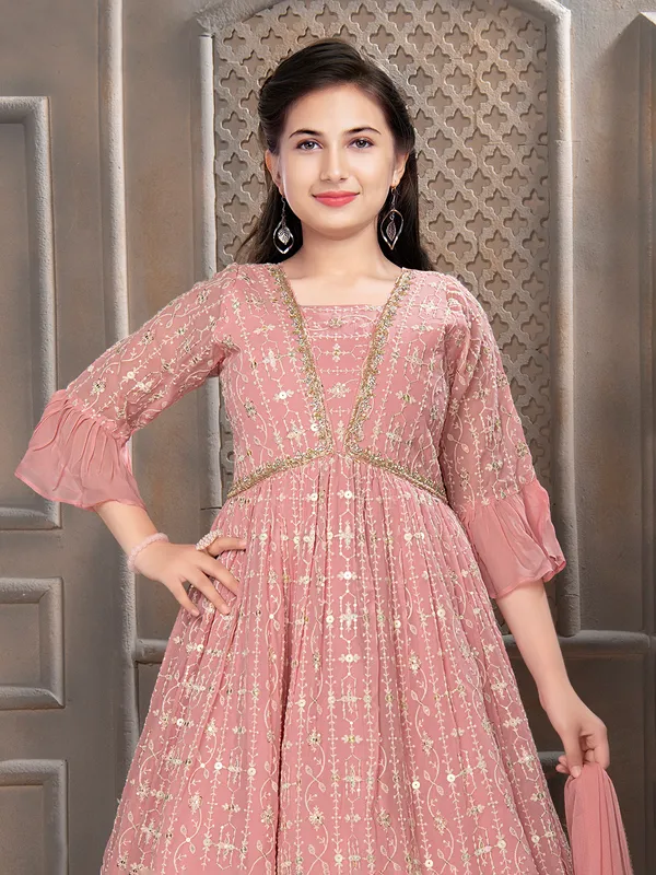 Trendy light pink georgette anarkali suit