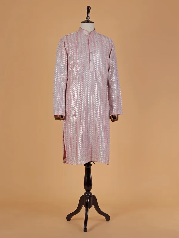 Trendy light pink georgette  Men Kurta pajama