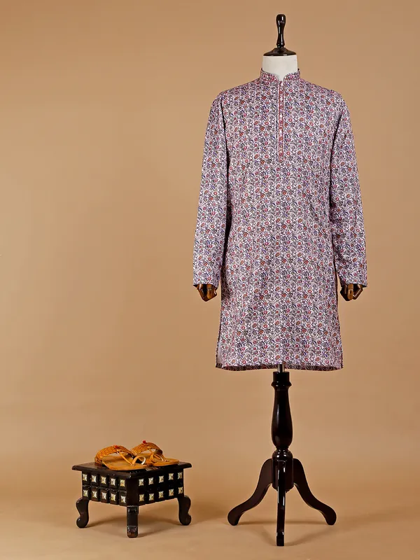 Trendy light pink silk printed kurta