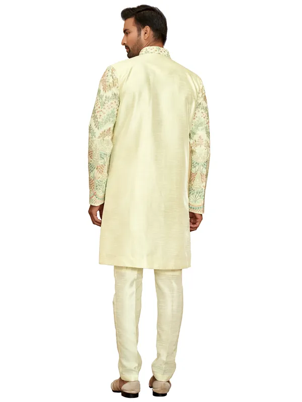 Trendy light yellow indowestern for men