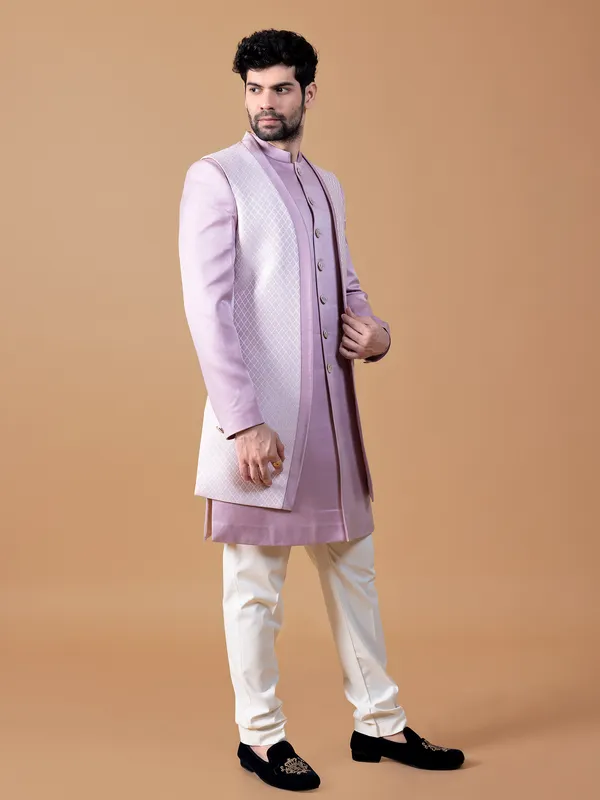 Trendy lilac purple indowestern for wedding