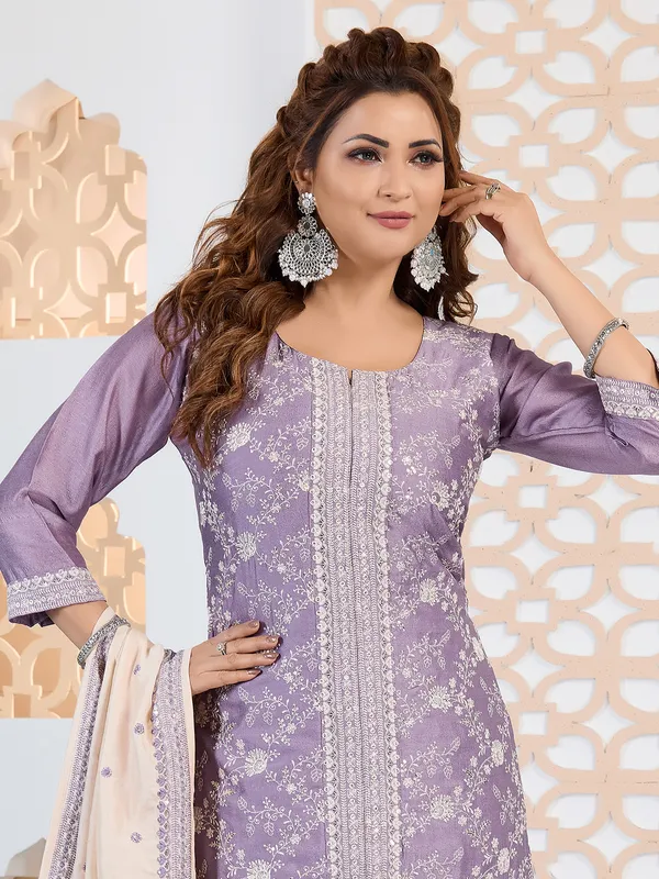Trendy lilac purple salwar suit with dupatta