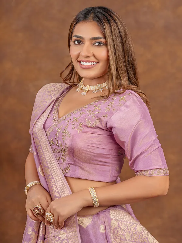Trendy lilac purple tissue silk saree