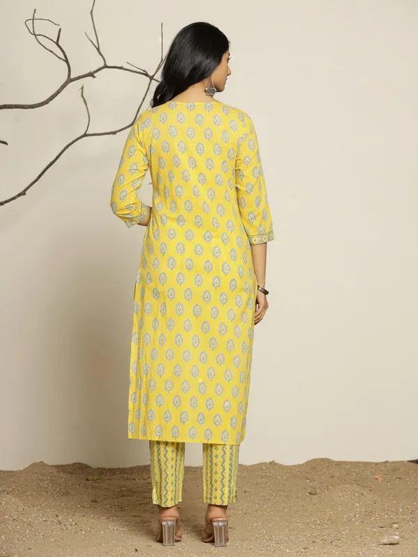 Trendy lime yellow cotton kurti set