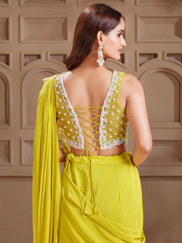 Trendy lime yellow satin saree