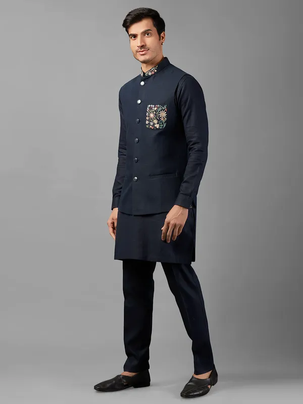 Trendy linen navy waistcoat set