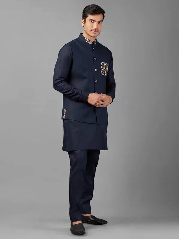 Trendy linen navy waistcoat set