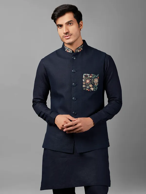 Trendy linen navy waistcoat set