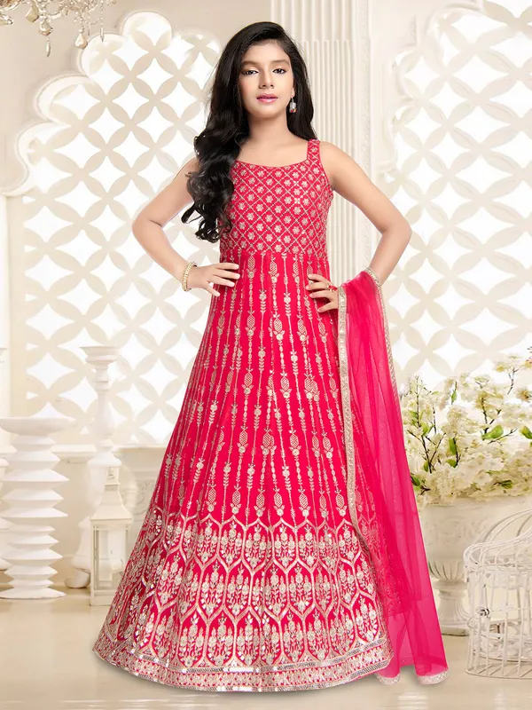 Trendy magenta georgette floor length suit