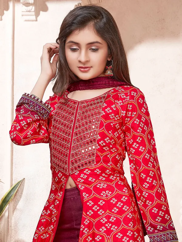 Trendy magenta printed georgette anarkali style pant set