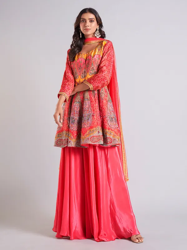 Trendy magenta silk palazzo salwar suit