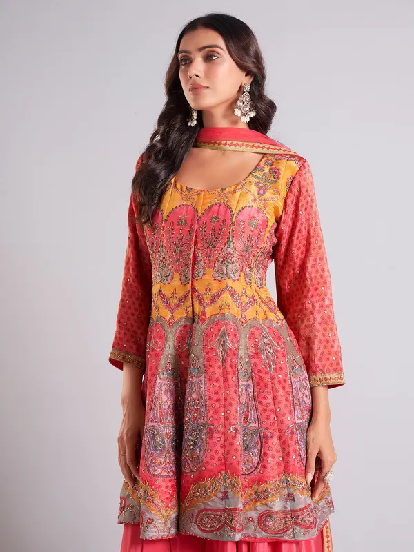 Trendy magenta silk palazzo salwar suit