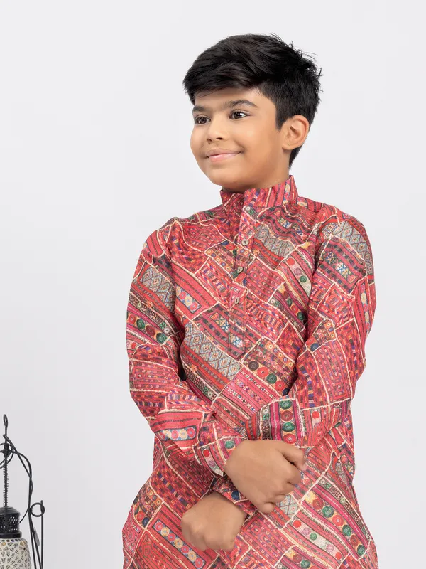 Trendy maroon cotton printed kurta