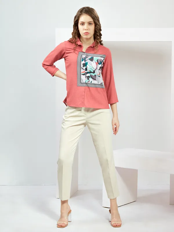 Trendy maroon cotton printed shirt