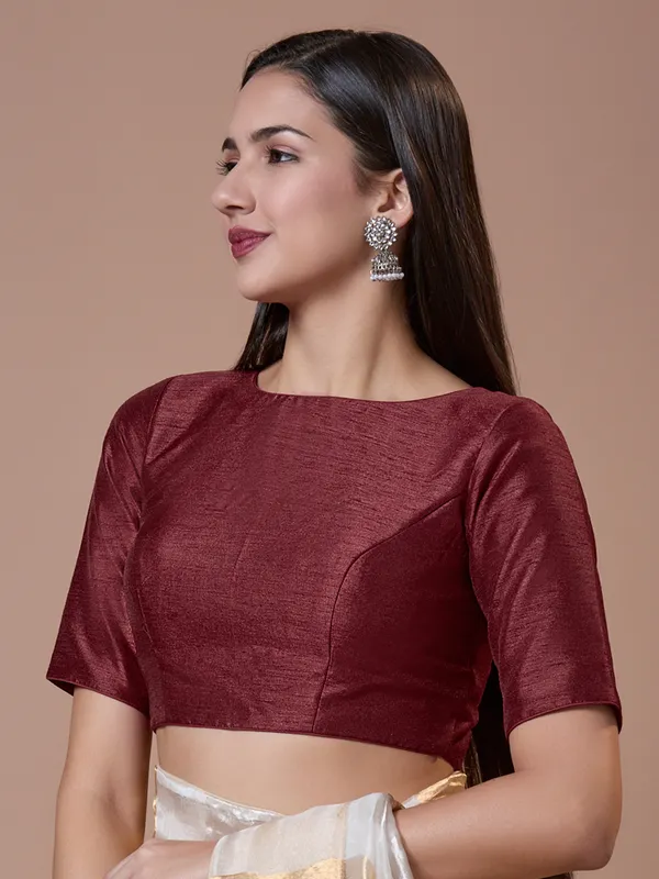 Trendy maroon cotton silk readymade blouse