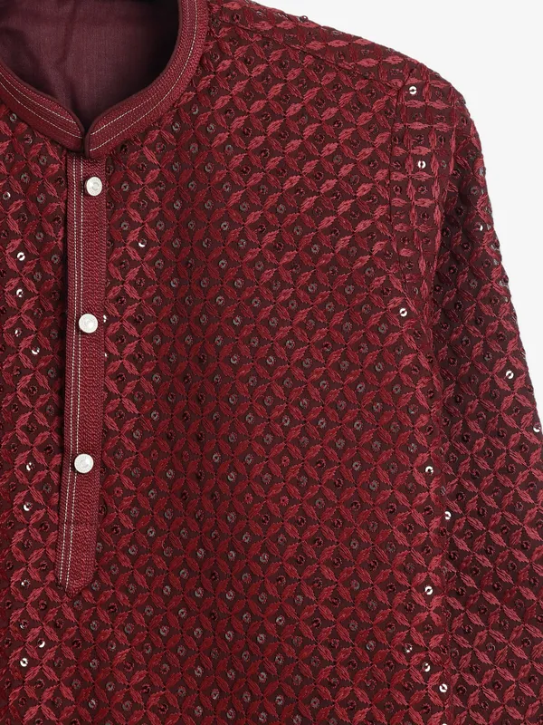 Trendy maroon embroidery kurta suit