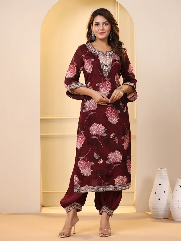 Trendy maroon georgette kurti set