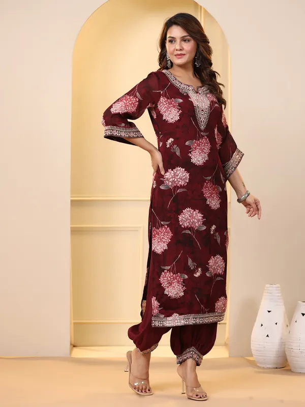 Trendy maroon georgette kurti set